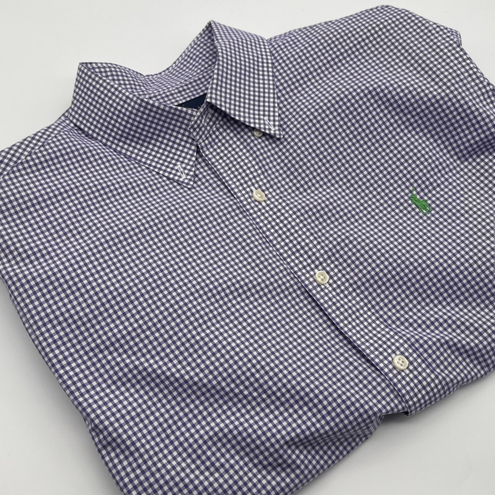Ralph Lauren Long Sleeve Button Up Shirt‎ Mens Large Purple Gingham Check Pony